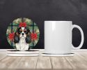 Tricolor Cavalier Spaniel Christmas PoinsettIas Large Sandstone Coasters Pack of 4 Absorbent Round Coasters Decor Gifts for Men or Women, 4 in
