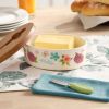 Painted Meadow Butter Dish with Acacia Wood Lid and Serving Knife