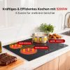 Glaskeramikkochfeld 3 Platten 60cm, 5200W Herdplatte 3 Kochfelder, Kochfeld 3 Platten mit Touch-Steuerung, 9 Heizstufen, Kindersicherung, Timer 99 Min