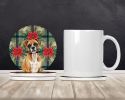 Boxer Christmas PoinsettIas Large Sandstone Coasters Pack of 4 Absorbent Round Coasters Decor Gifts for Men or Women, 4 in, Multicolor