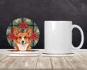 Red Cardigan Welsh Corgi Christmas PoinsettIas Large Sandstone Coasters Pack of 4 Absorbent Round Coasters Decor Gifts for Men or Women, 4 in