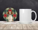 Liver and White Brittany Christmas PoinsettIas Large Sandstone Coasters Pack of 4 Absorbent Round Coasters Decor Gifts for Men or Women, 4 in