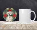 White Boxer Christmas PoinsettIas Large Sandstone Coasters Pack of 4 Absorbent Round Coasters Decor Gifts for Men or Women, 4 in, Multicolor