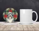 Bearded Collie Christmas PoinsettIas Large Sandstone Coasters Pack of 4 Absorbent Round Coasters Decor Gifts for Men or Women, 4 in, Multicolor