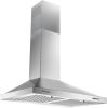 24 Inch Range Hood, Wall Mount Vent Hood in Stainless Steel with Ducted/Ductless Convertible Duct, 3 Speed Exhaust Fan, Energy Saving LED Light