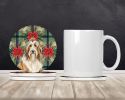 Fawn Bearded Collie Christmas PoinsettIas Large Sandstone Coasters Pack of 4 Absorbent Round Coasters Decor Gifts for Men or Women, 4 in, Multicolor