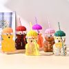 1 PCS 20 OZ Orange Little Bear Glass Straw Cup High Borosilicate Heat-resistant Glass Cup For Juice, Milk and Cold drinks
