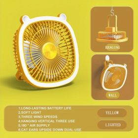1pc Multifunctional USB Night Light Folding Electric Fan; Convenient Hanging Wall Hanging Fan; Household Dormitory Mini Desktop Small Fan; Quiet (Color: Yellow)
