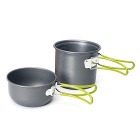 2 In 1 Outdoor Camping Cookware Picnic Portable Pot (Type: Camping Cookware, Color: Green Handle)