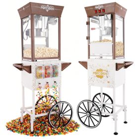 12oz Commercial Popcorn Machine with Cart, 3 Control Buttons Electric Popcorn Maker, Comes with 3 Candy Storage Boxes & 3 Plastic Spoons (Color: 3)