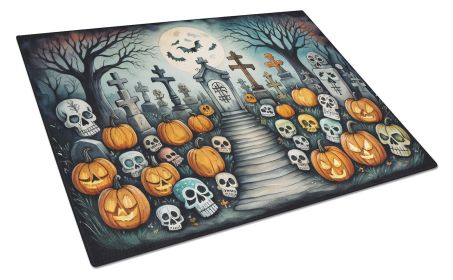 NEW Calaveras Sugar Skulls Spooky Halloween Glass Cutting Board Decorative Tempered Glass Kitchen Cutting and Serving Board Large Size Chopping Board (Default: Default)