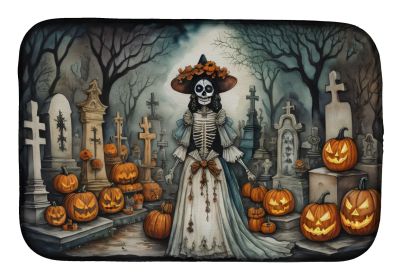 La Catrina Skeleton Spooky Halloween Dish Drying Mat Absorbent Dish Drying Mat Pad for Kitchen Counter Dish Drainer Mat for Countertop, 14 x 21" (Default: Default)