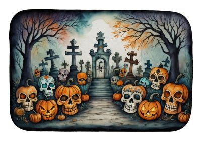 Calaveras Sugar Skulls Spooky Halloween Dish Drying Mat Absorbent Dish Drying Mat Pad for Kitchen Counter Dish Drainer Mat for Countertop, 14 x 2 (Default: Default)