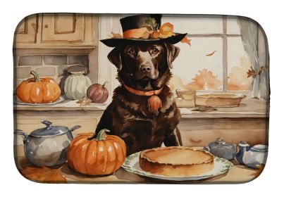 Chocolate Lab Fall Kitchen Pumpkins Dish Drying Mat Absorbent Dish Drying Mat Pad for Kitchen Counter Dish Drainer Mat for Countertop, 14 x 21" (Default: Default)