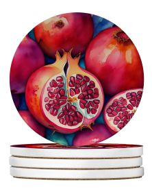 Colorful Pomegranates Large Sandstone Coasters Pack of 4 Absorbent Round Coasters Decor Gifts for Men or Women, 4 in, Multicolor (Default: Default)