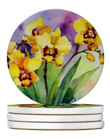 Orchids in Watercolor Large Sandstone Coasters Pack of 4 Absorbent Round Coasters Decor Gifts for Men or Women, 4 in, Multicolor (Default: Default)