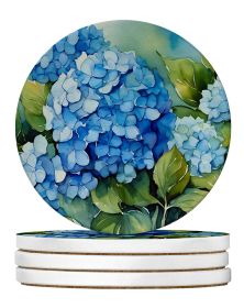 Hydrangeas in Watercolor Large Sandstone Coasters Pack of 4 Absorbent Round Coasters Decor Gifts for Men or Women, 4 in, Multicolor (Default: Default)